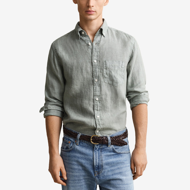 Reg gmnt dyed linen shirt i ceramic grey, 100 % linne