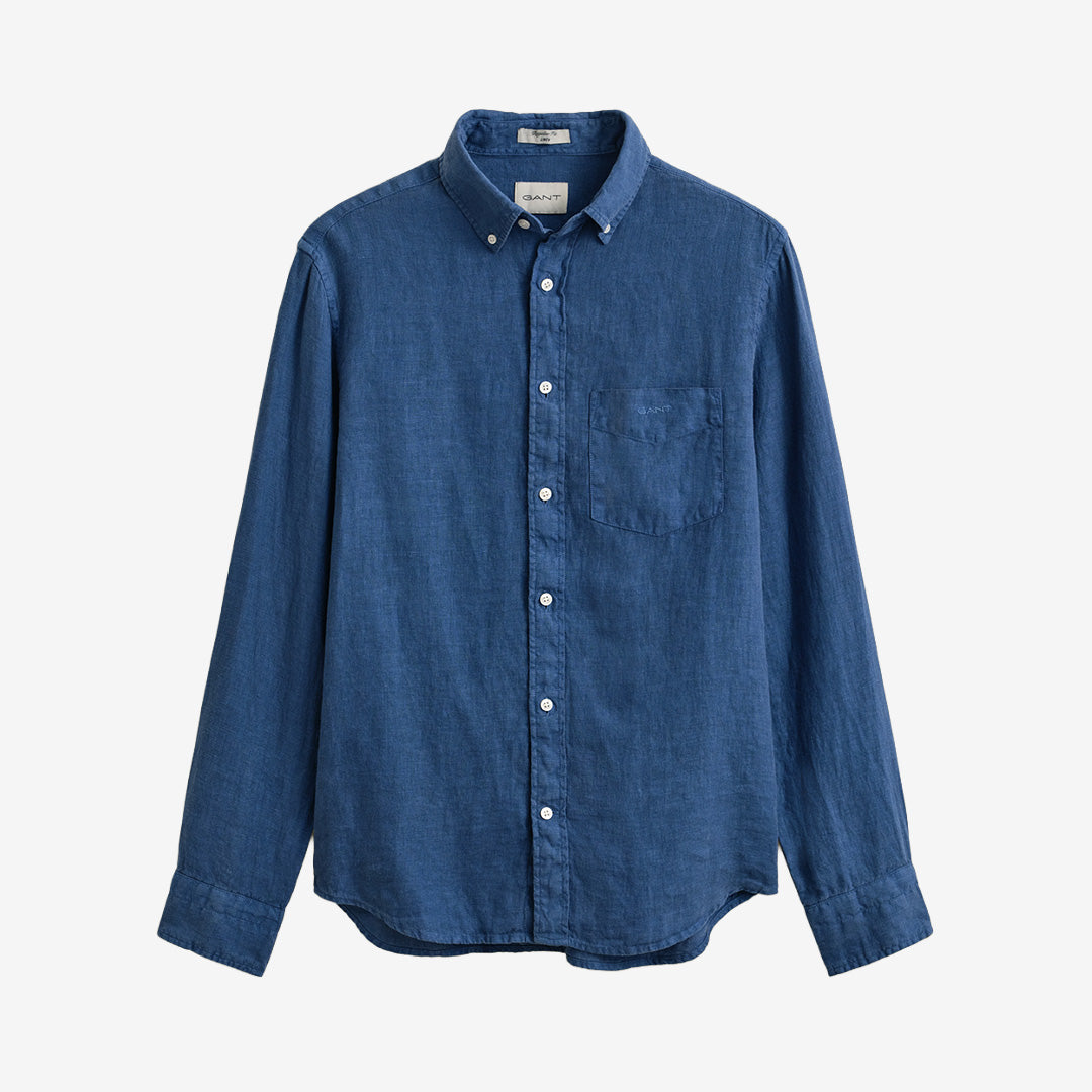 Reg gmnt dyed linen shirt i vintage blue, 100 % linne