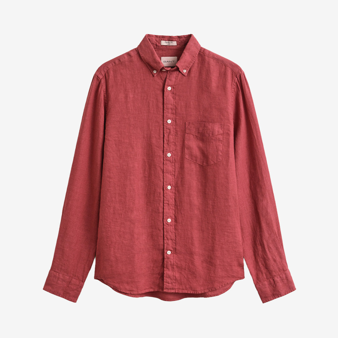 Reg gmnt dyed linen shirt i dusty brick red, 100 % linne