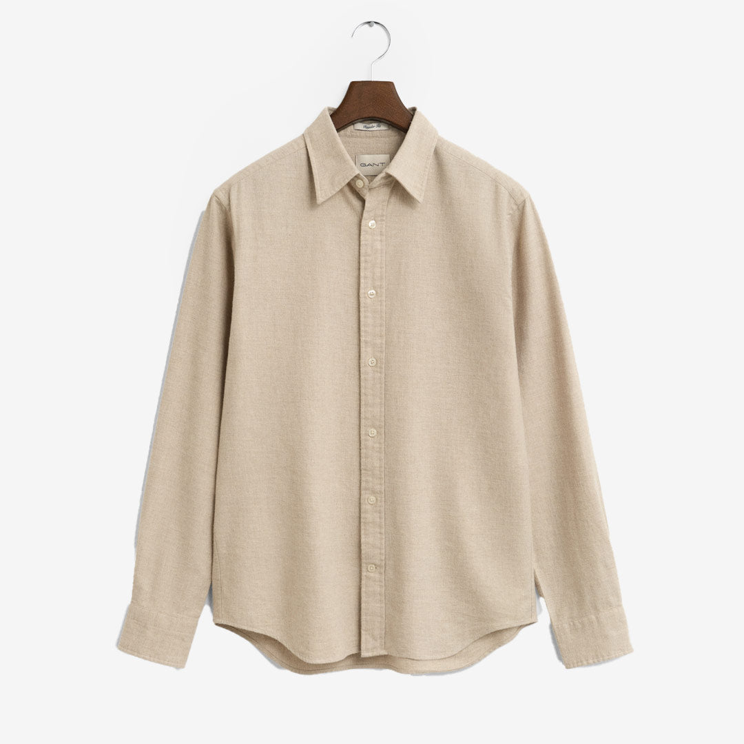 GANT herrskjorta i blå melange flanell med point-krage och broderad logotyp

