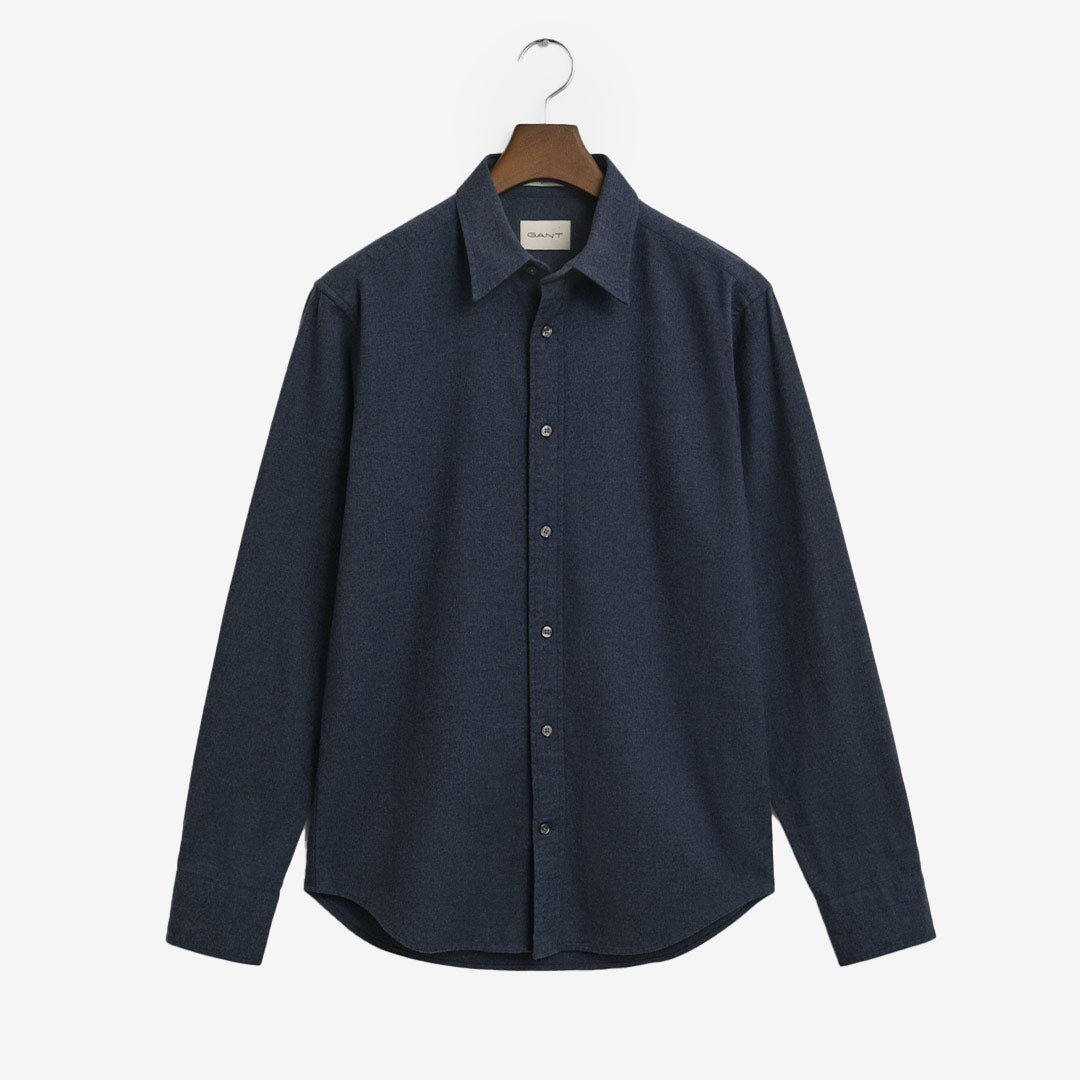 GANT herrskjorta i blå melange flanell med point-krage och broderad logotyp

