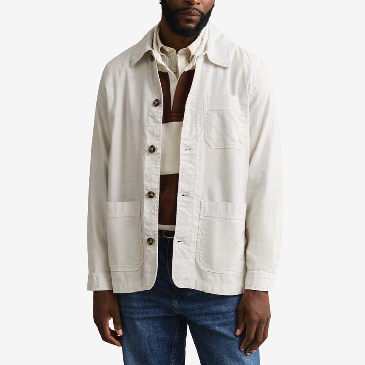 Reg cotton/linen overshirt i sand, linne- och bomullsblandning med stretch