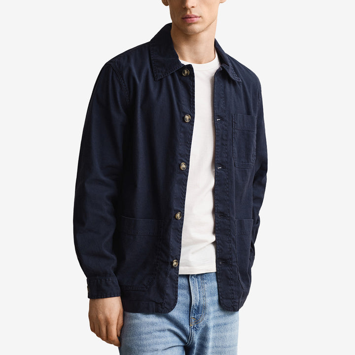 Reg cotton/linen overshirt i evening blue, linne- och bomullsblandning med stretch