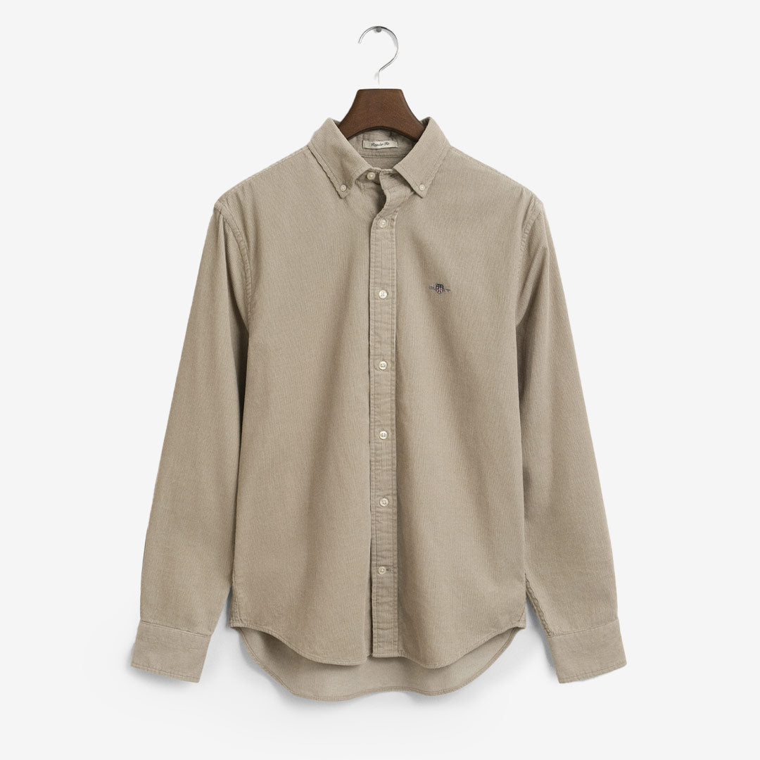 Herrskjorta i Grå bomullscord med broderad logotyp – GANT skjorta med button-down-krage


