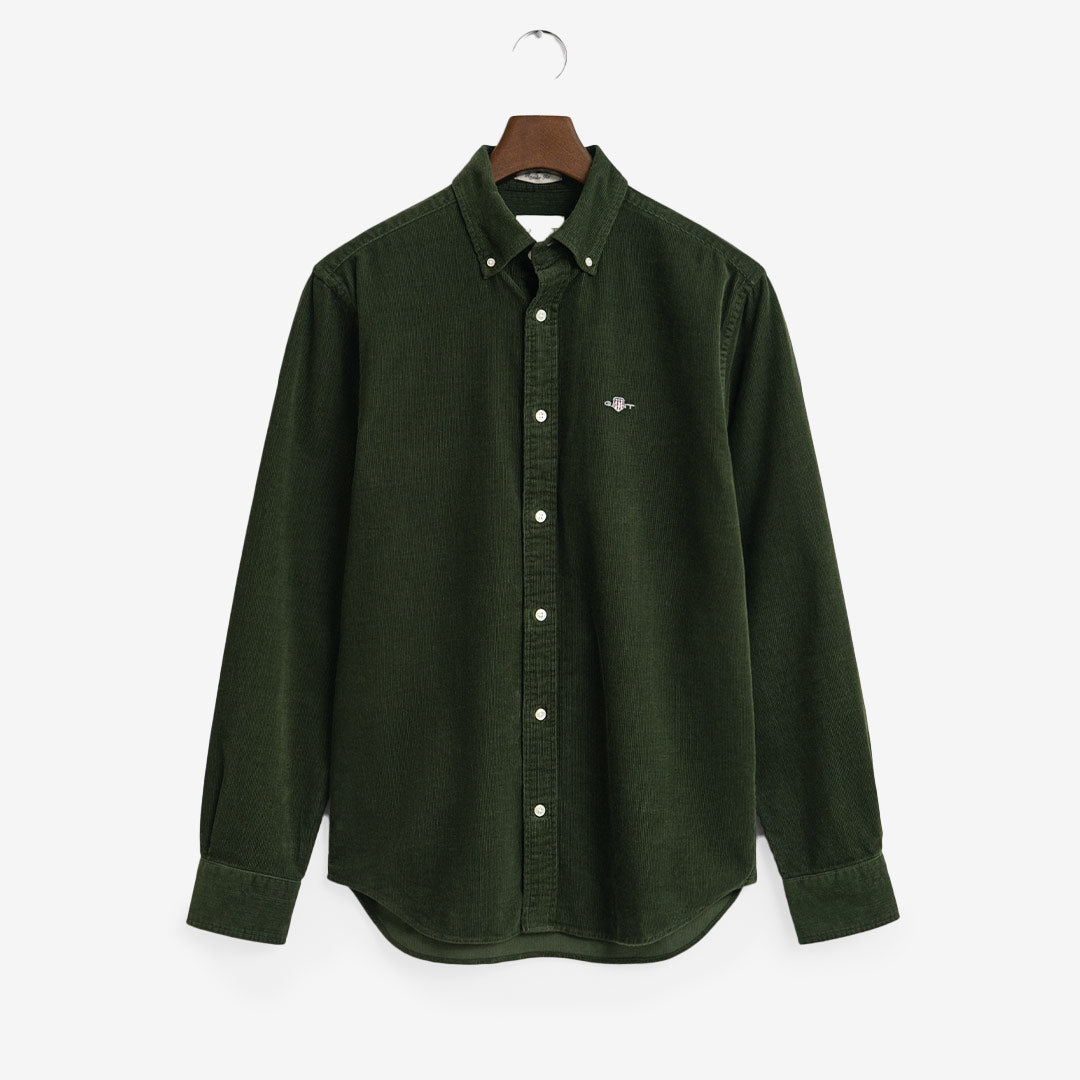 Herrskjorta i Grön bomullscord med broderad logotyp – GANT skjorta med button-down-krage

