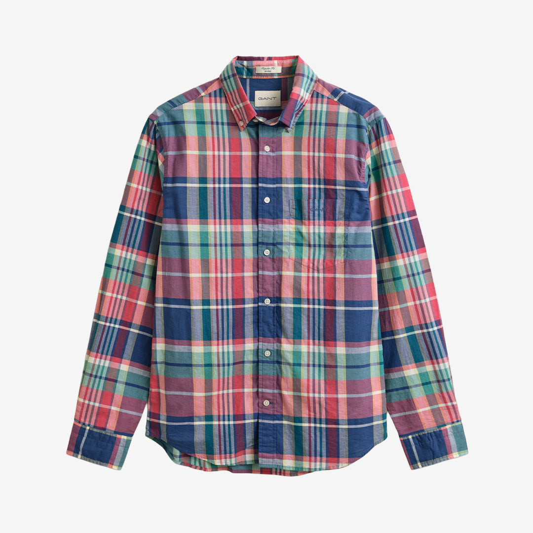 Rutig Indian Madras-skjorta från Gant i bomull i färgen Rose Red