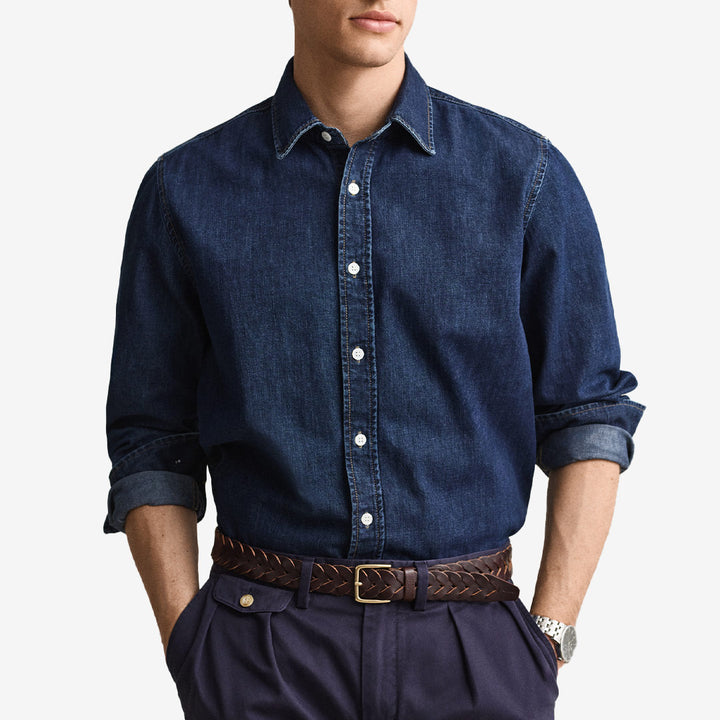 GANT Denim Shirt herr Dark Blue Worn In 3260089-961