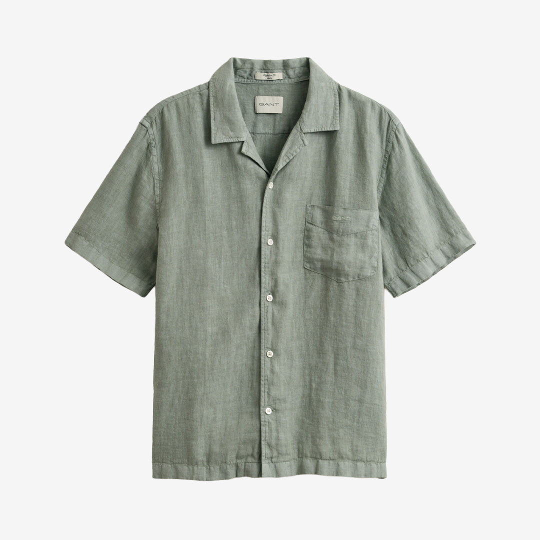 Kortärmad camp-skjorta från Gant i 100% linne i färgen Ceramic Grey