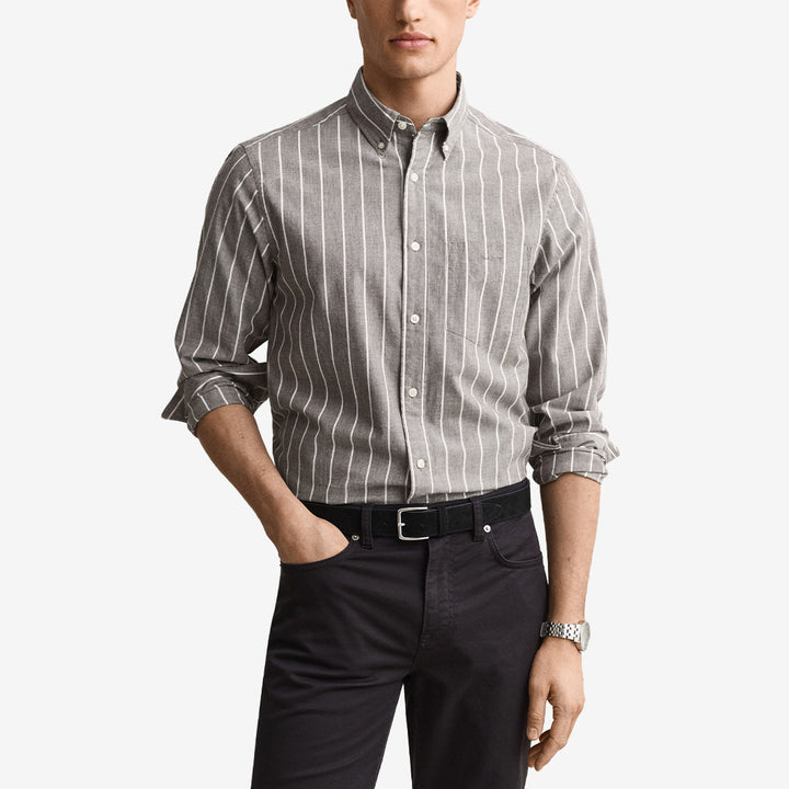 Gant Striped Mélange Poplin Shirt 3262005 i Brown Melange med randigt mönster och button-down-krage för herr