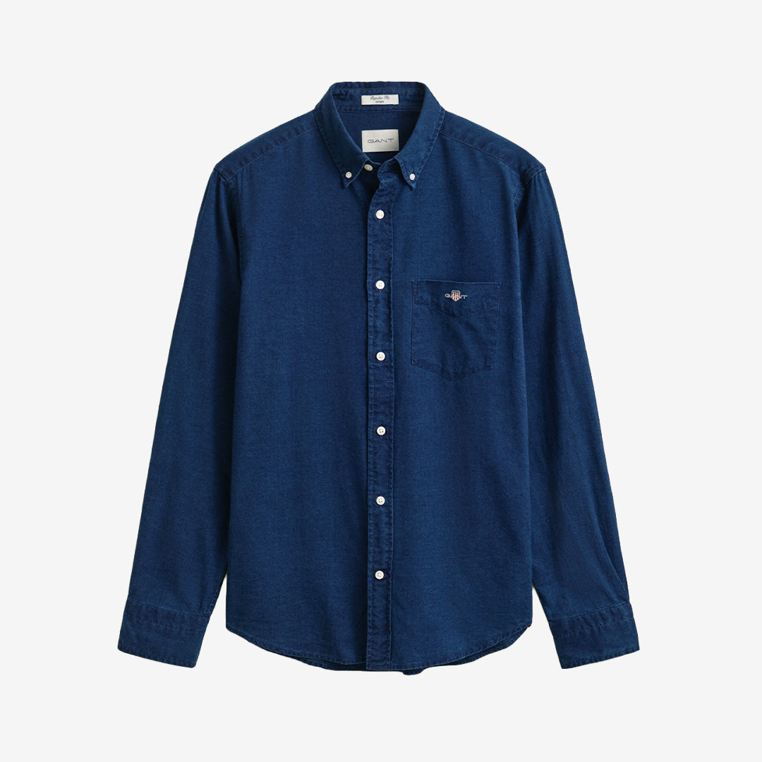 Gant Indigo Oxford Shirt 3262007 i Dark Indigo med button-down-krage och lång ärm för herr