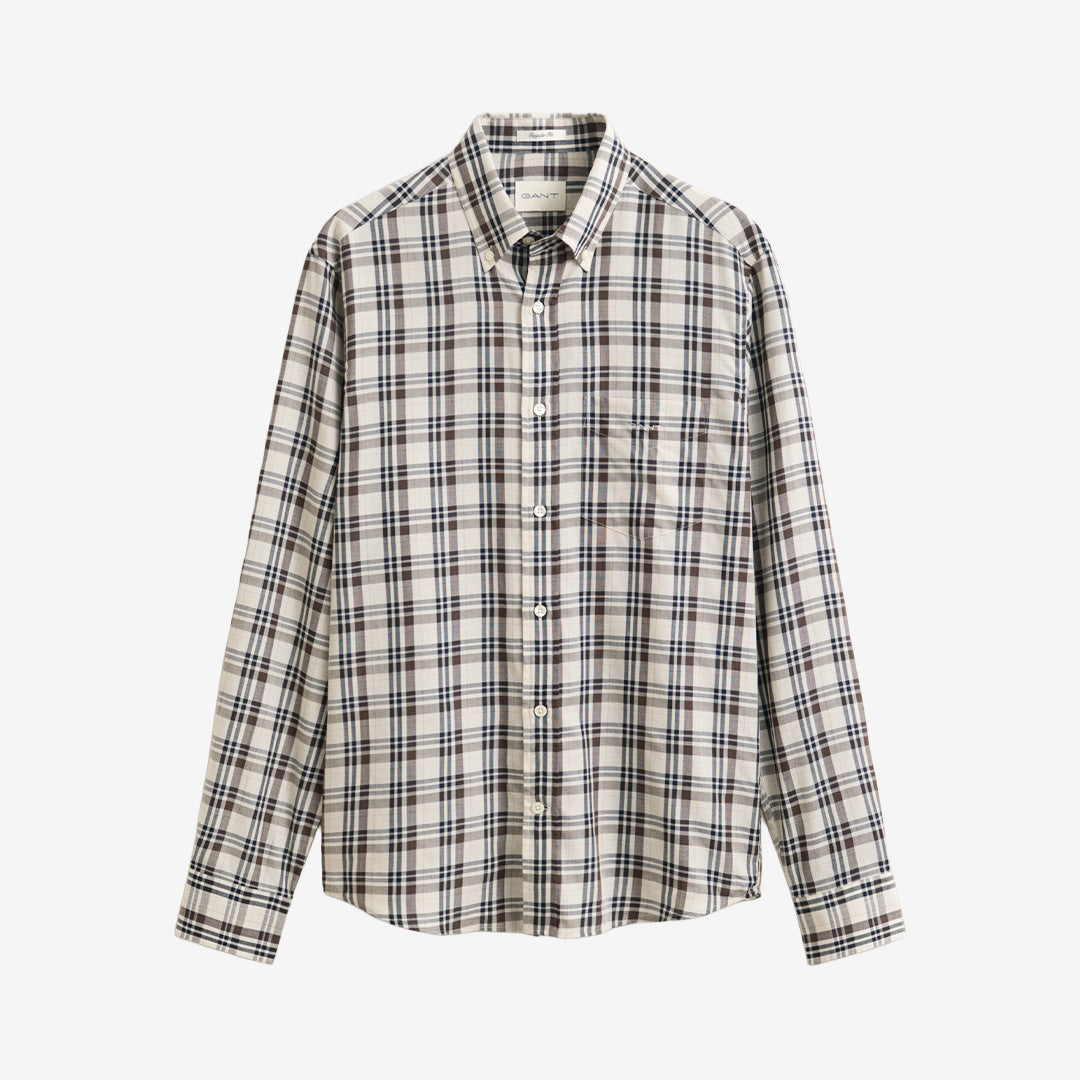 Gant Checked Twill Shirt 3262020 i Sand med rutigt mönster och button-down-krage för herr
