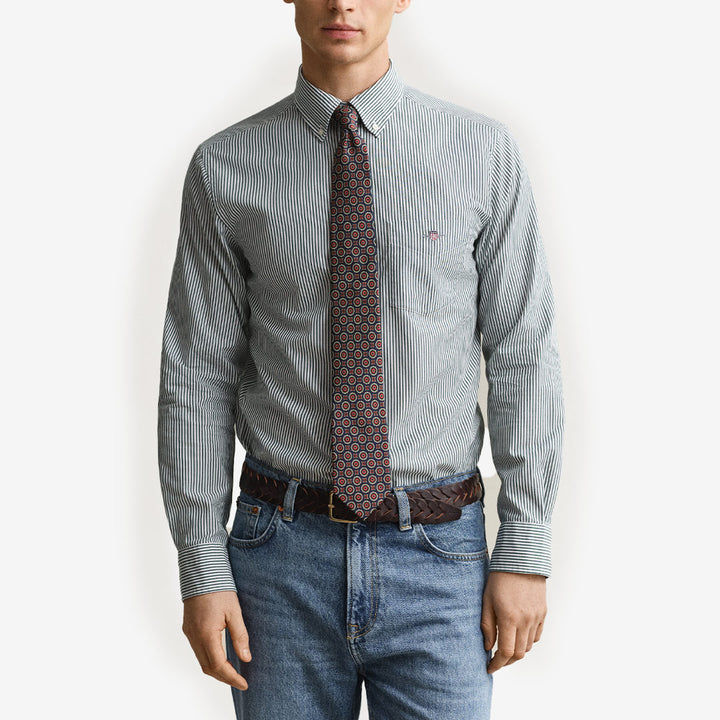 GANT Classic Regular Striped Poplin Shirt herr Dark Emerald 3262030-321
