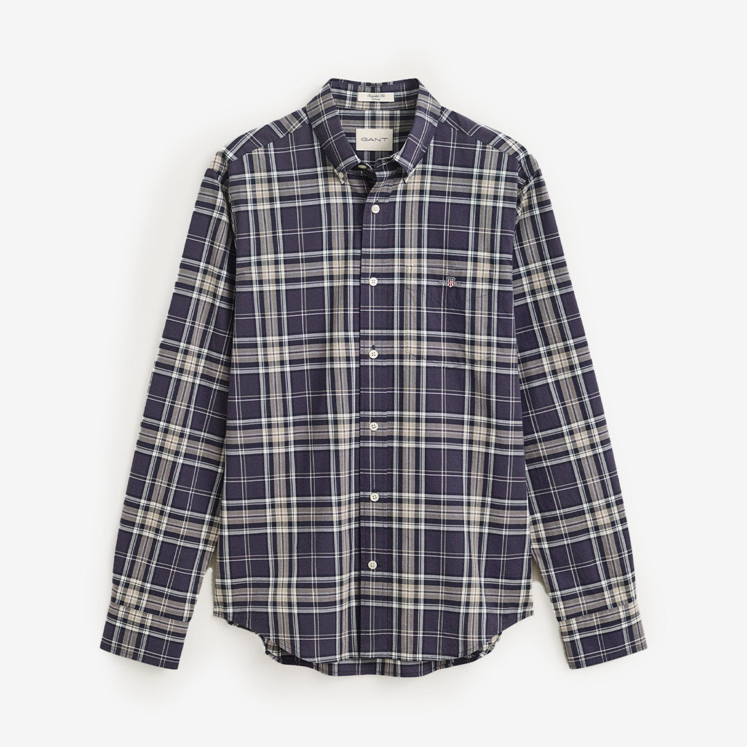 GANT Checked Poplin Shirt herr Mist Taupe 3263001-251