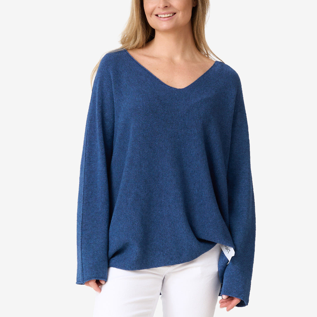 Dark jeans stickad v-ringad oversized tröja dam modell 331