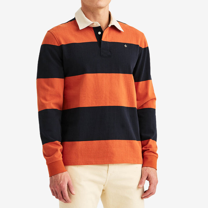 Morris Graham Rugger i Orange, klassisk ruggertröja i 100 % bomull med krage och sportig design.