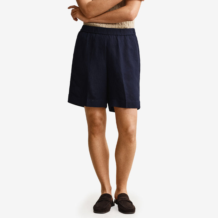 Pull-on shorts i linne- och viskosblandning i färgen Evening Blue