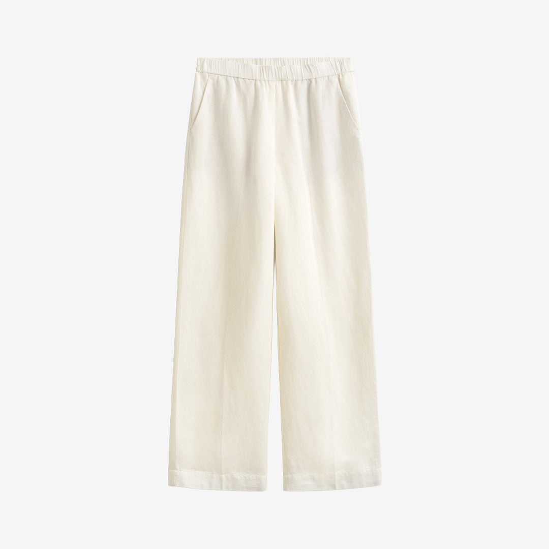 Dra-på byxor från Gant i linne- och viskosblandning i färgen Eggshell med elastisk midja