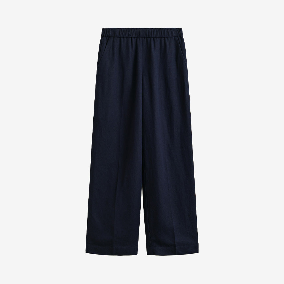 Pull-on byxor i linne- och viskosblandning i färgen Evening Blue