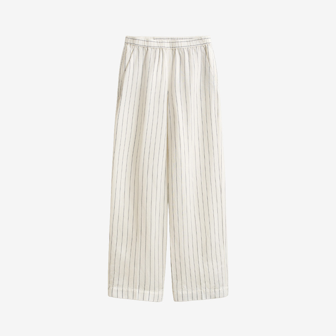 Randiga dra-på byxor från Gant i linne- och viskosblandning i färgen Eggshell