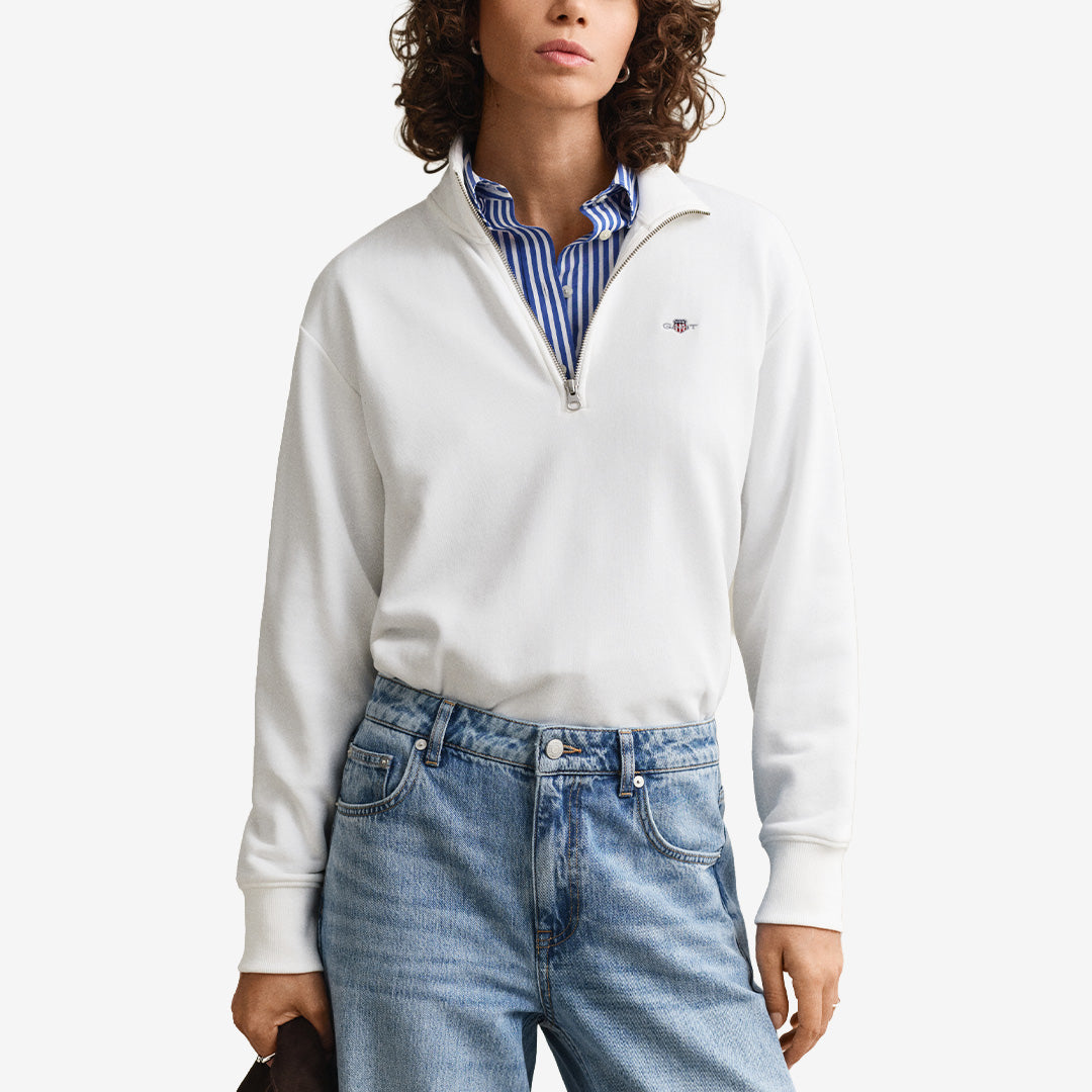 Half-zip sweatshirt från Gant i bomullsblandning med shield-tryck i färgen Eggshell