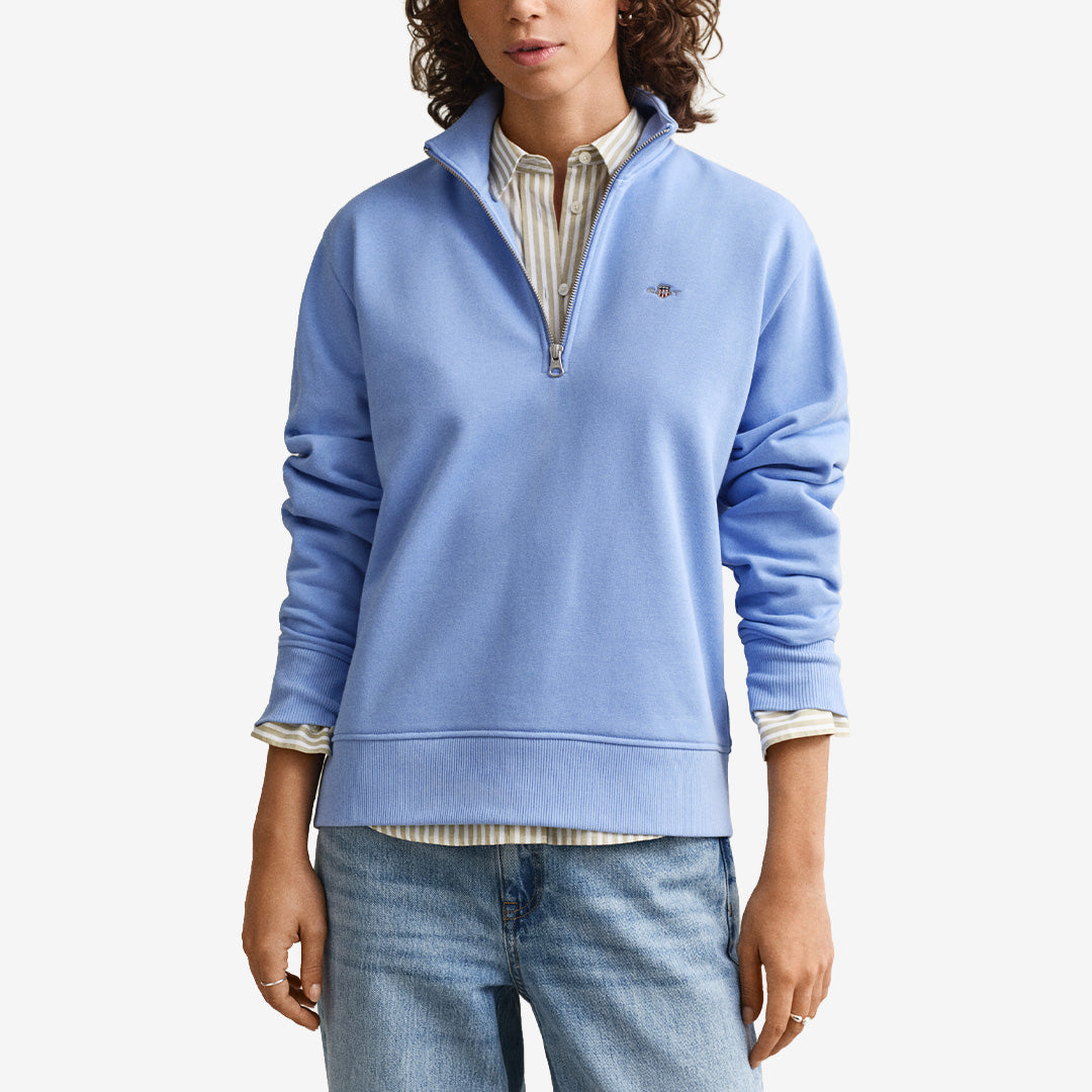 Half-zip sweatshirt från Gant i bomullsblandning med shield-tryck i färgen Hydrangea Blue
