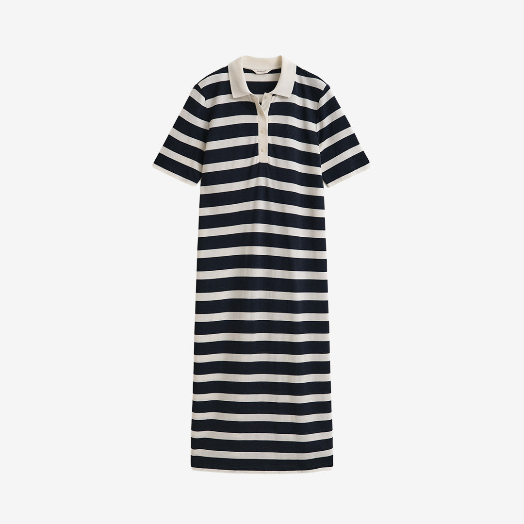 Gant Reg Striped SS Polo Dress i evening blue med kort ärm och randigt mönster