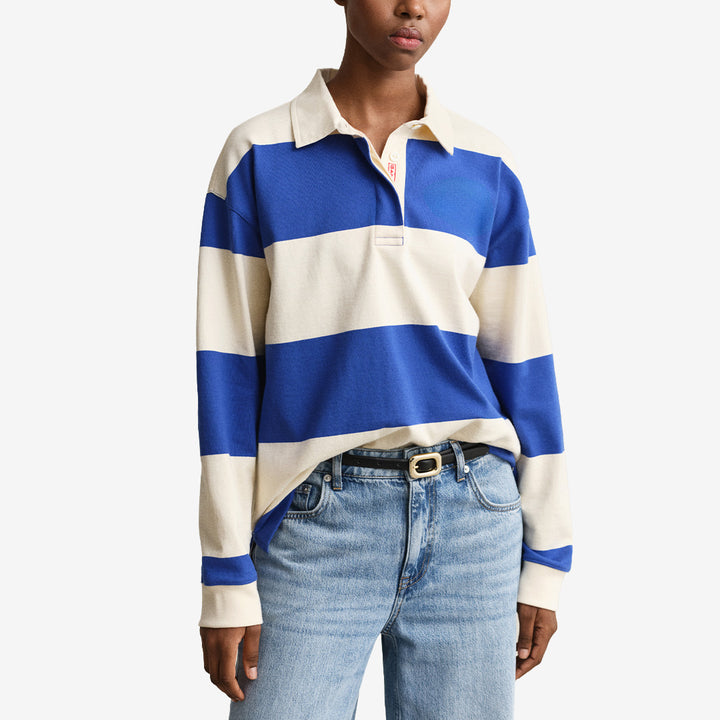 GANT Striped Cotton Heavy Rugger i royal blue med randigt mönster och krage