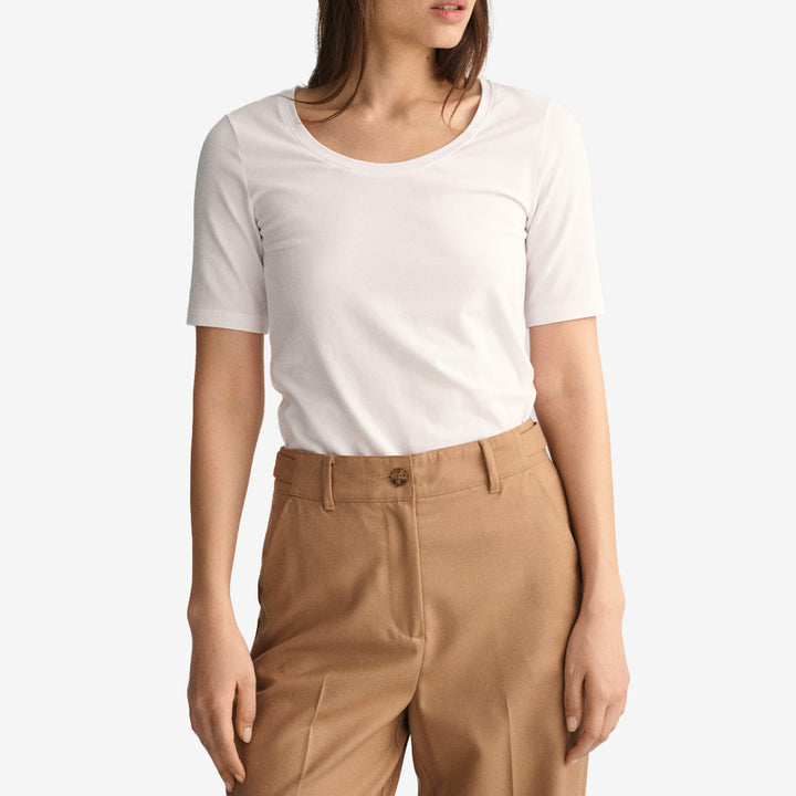 SLIM COT/ELA SS SCOOP NECK TOP