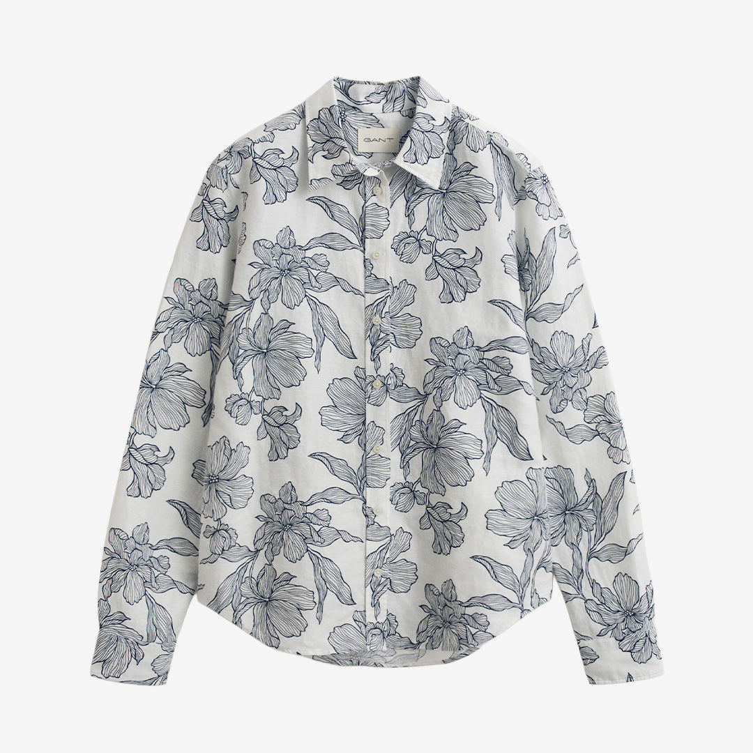 Blommönstrad långärmad linneskjorta från Gant i färgen Evening Blue
