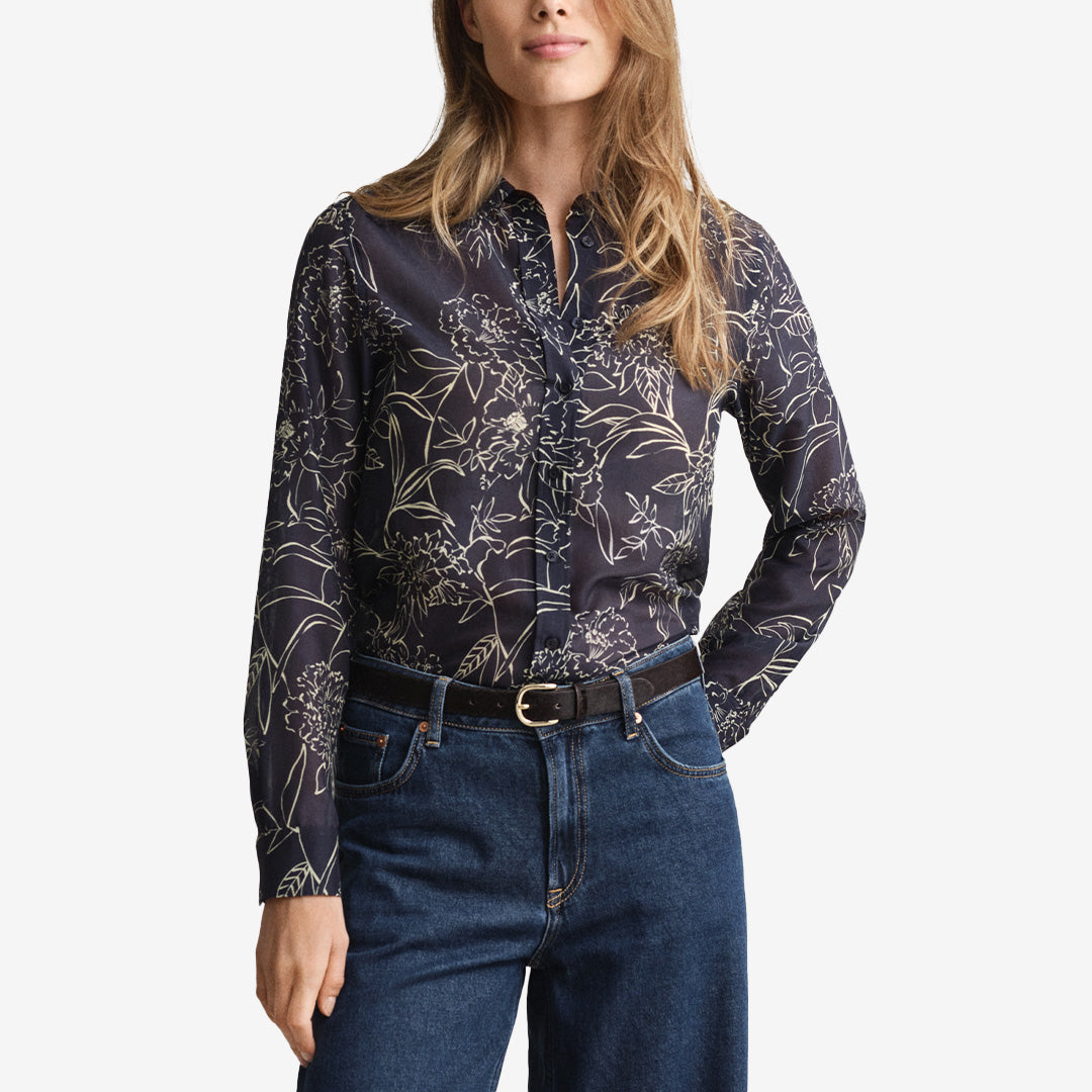 Gant Floral Print Shirt i blått med blommigt mönster och bröstficka