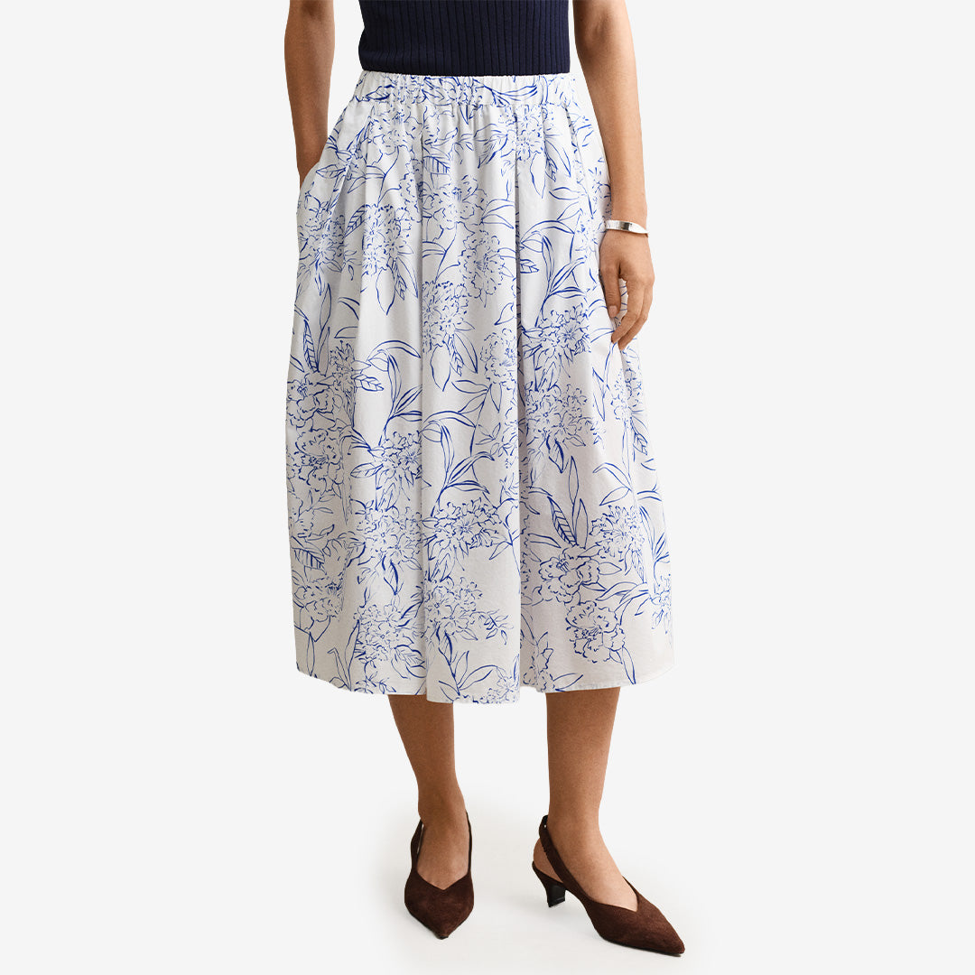 Gant Floral Print Pull On Skirt i white med blommönster, sidfickor och inverterade veck