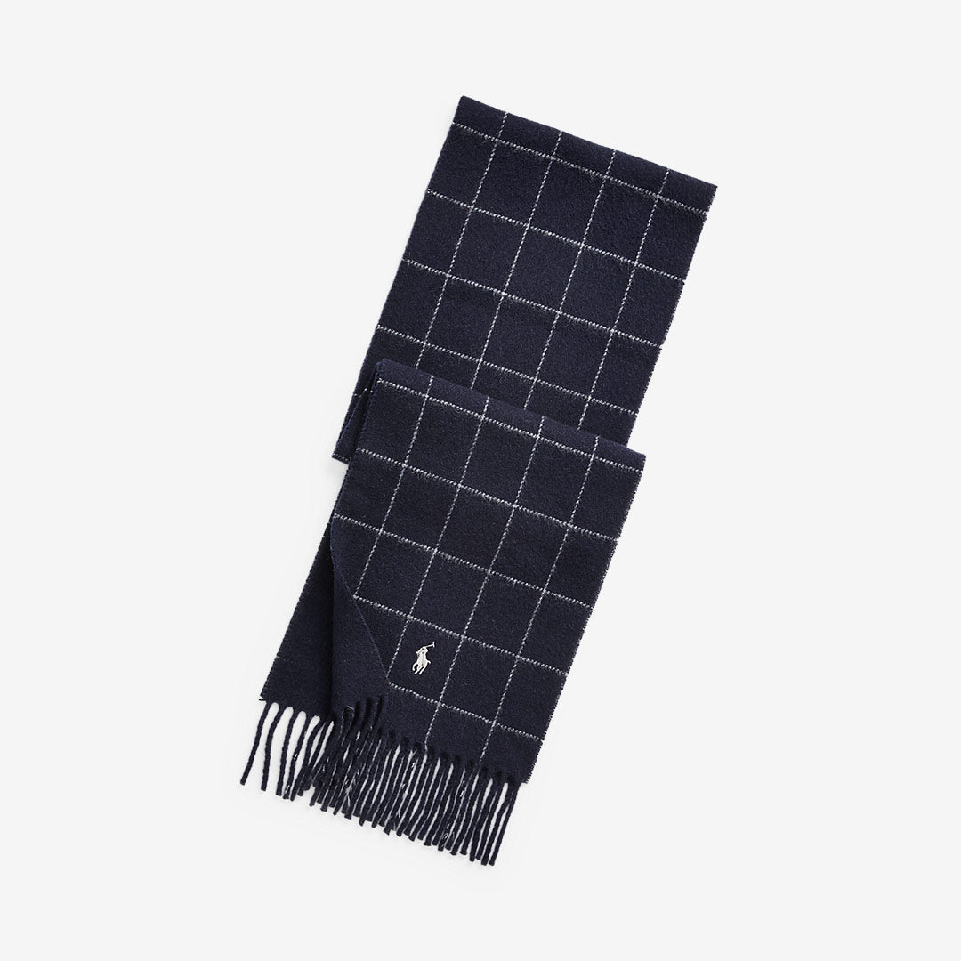 Polo Ralph Lauren Reversible Windowpane Scarf Hunter Navy 449863392002
