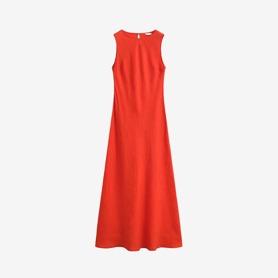 Gant Linen Bias Cut Midi Dress i perfect red med midilängd och mjukt fall