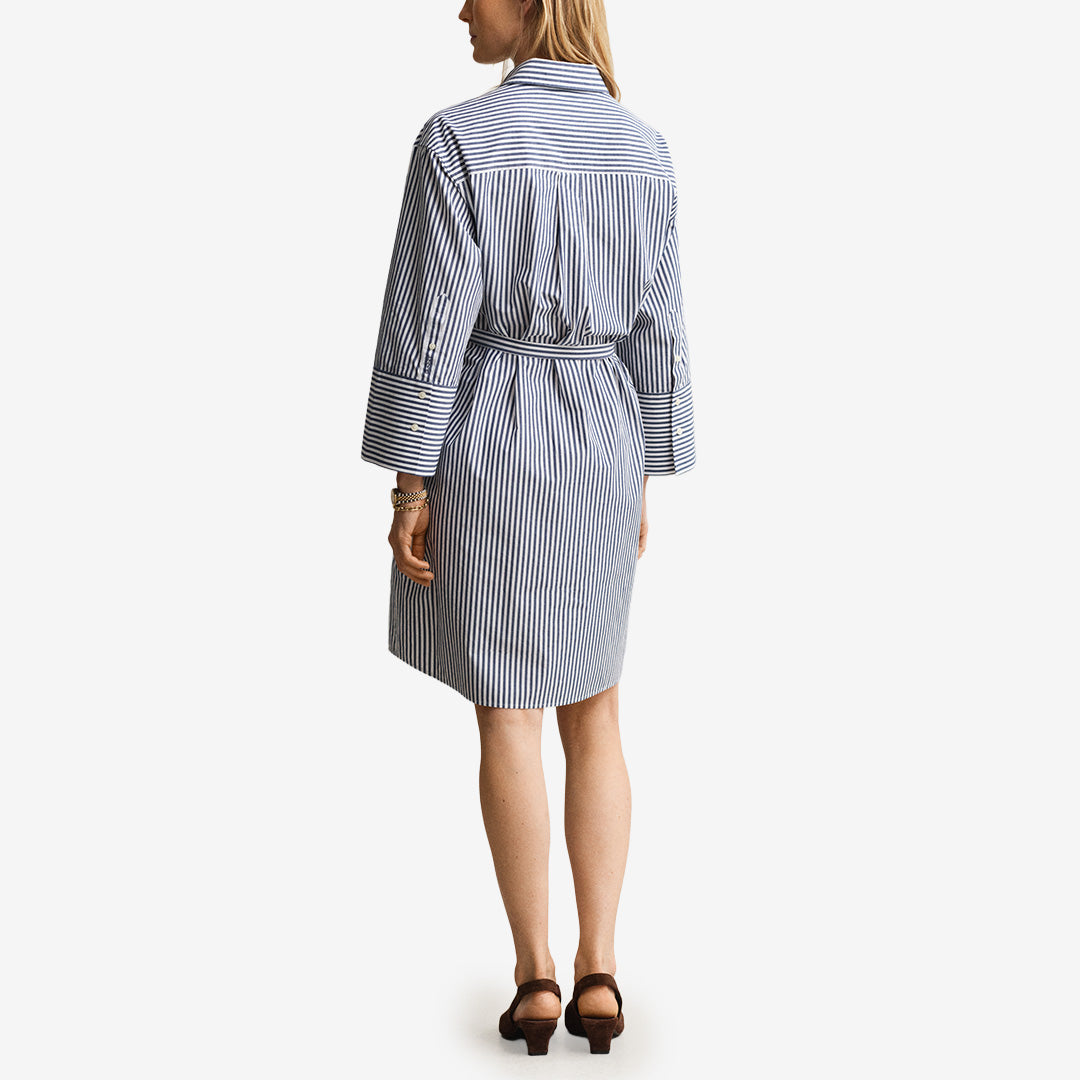 STRIPE POPLIN BELTED SHIRT DRESS