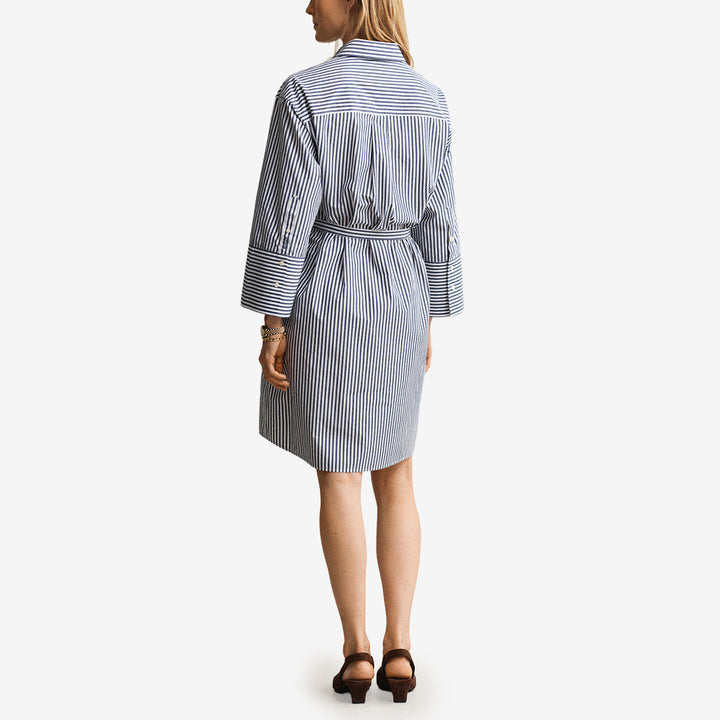 STRIPE POPLIN BELTED SHIRT DRESS