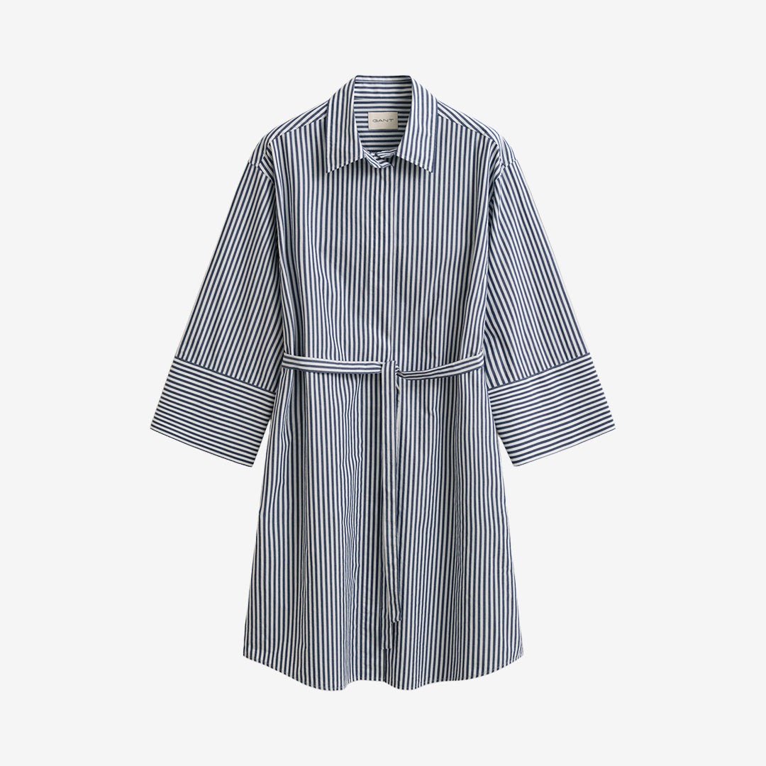 STRIPE POPLIN BELTED SHIRT DRESS