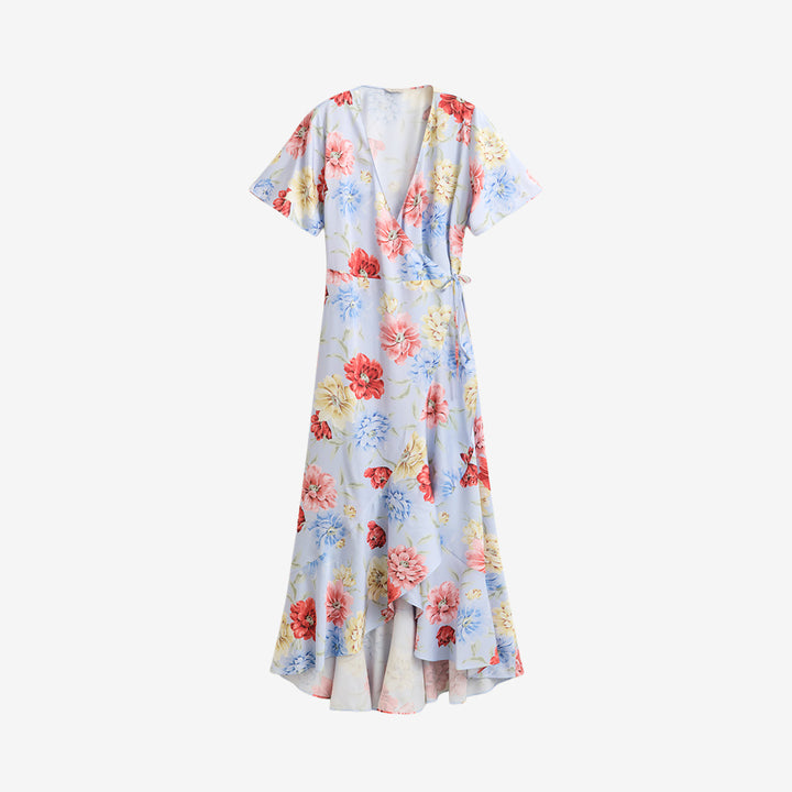 Gant Floral Frilly Wrap Dress i light blue med blommigt mönster, omlottdesign och volangdetaljer för dam