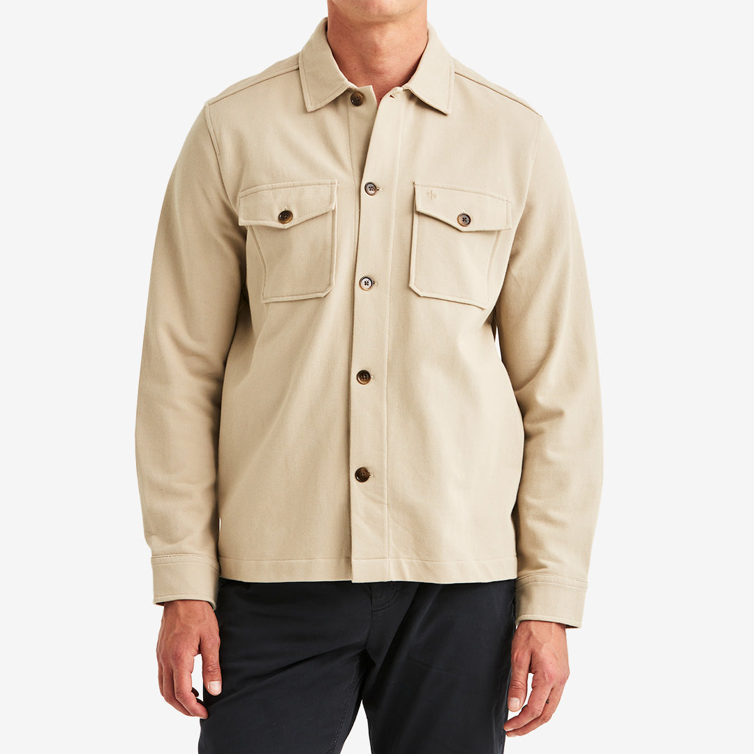 Morris Andrew Jersey Overshirt khaki herrovershirt i bomull och elastan