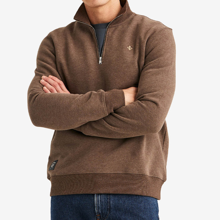 Brun Morris Brandon Lily Half Zip tröja i bomull med halv dragkedja och broderad logga på bröstet.