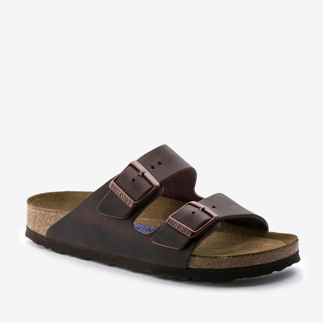 Birkenstock Arizona Habana sandal i naturligt oljat läder med korkfotbädd.