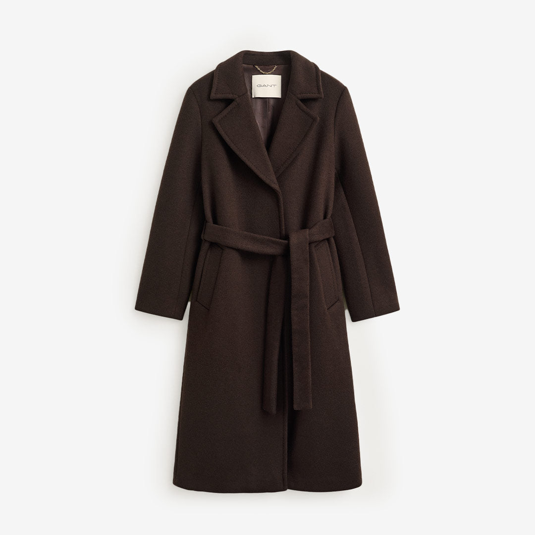 GANT Belted Wool Blend Coat dam ullkappa Deep Brown 4751184