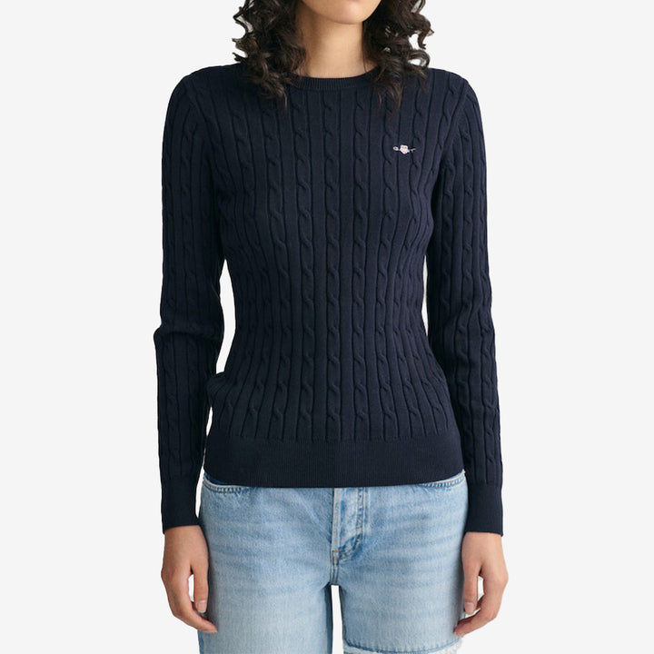 STRETCH COTTON CABLE C-NECK