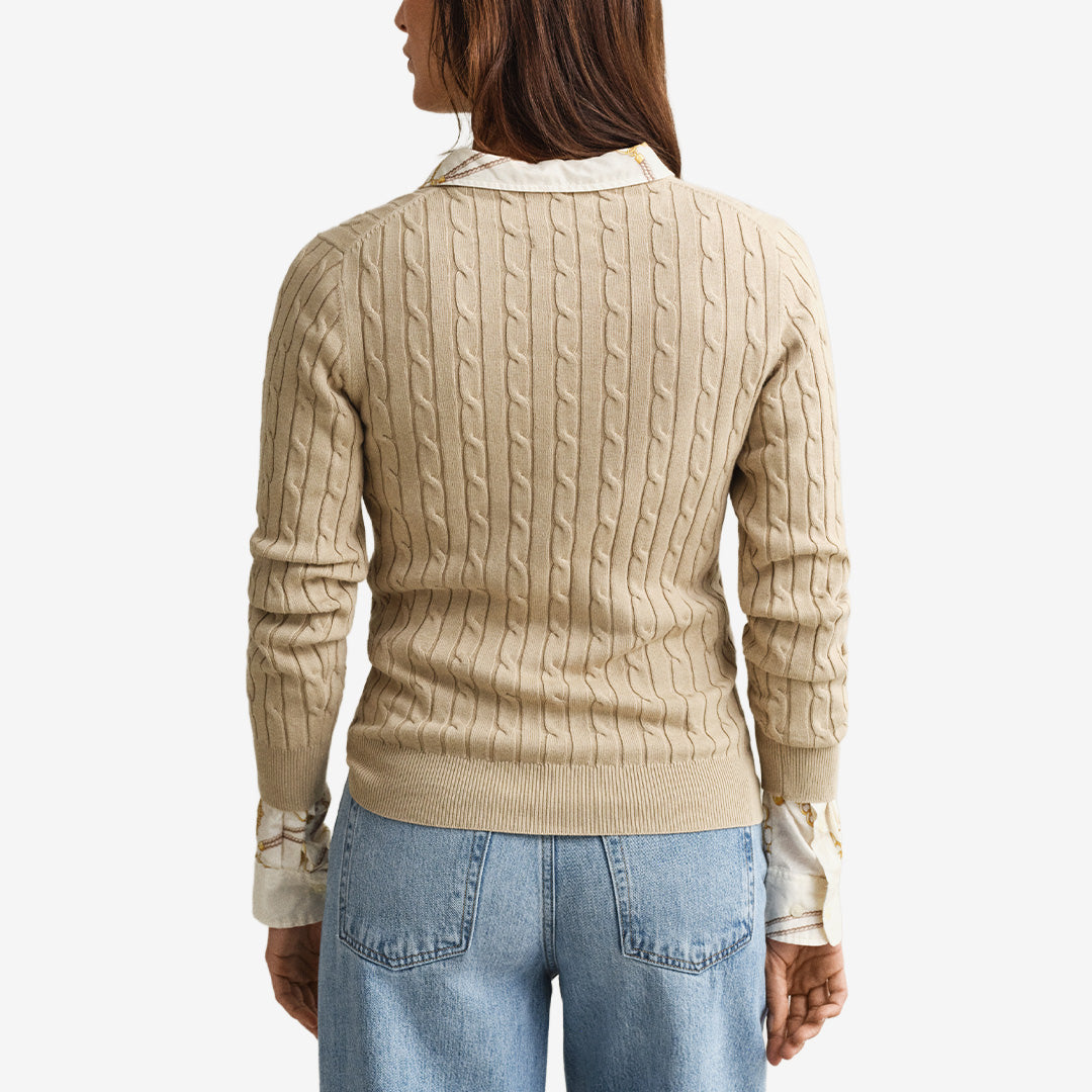 STRETCH COTTON CABLE C-NECK