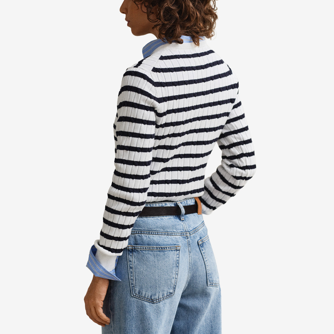 STRETCH COTTON CABLE STRIPE C-NECK