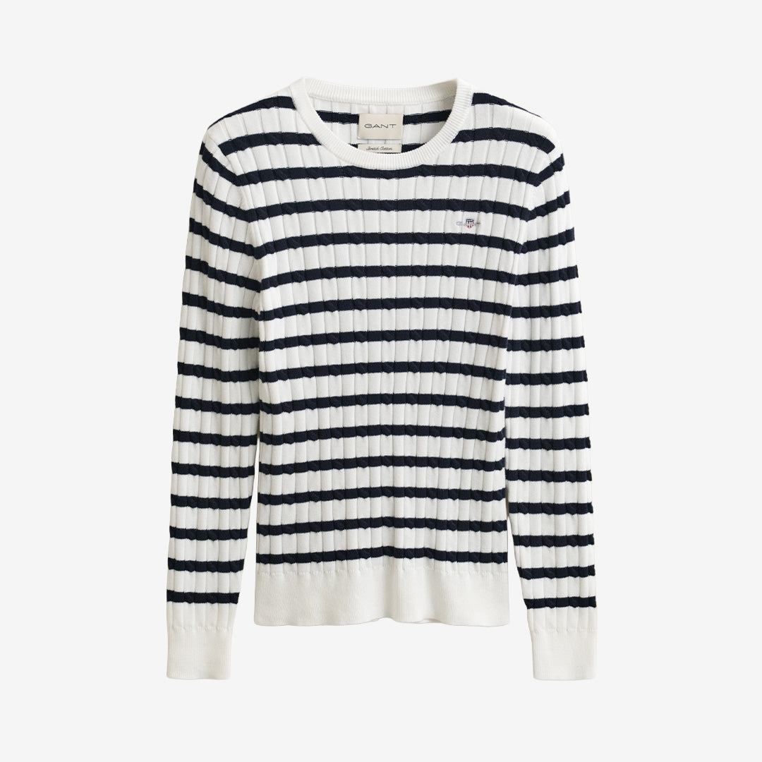 STRETCH COTTON CABLE STRIPE C-NECK
