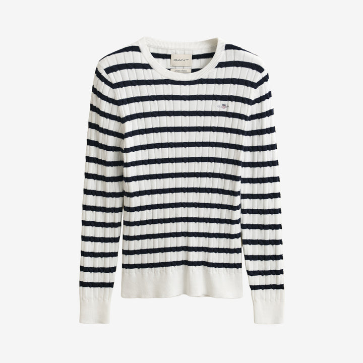 STRETCH COTTON CABLE STRIPE C-NECK