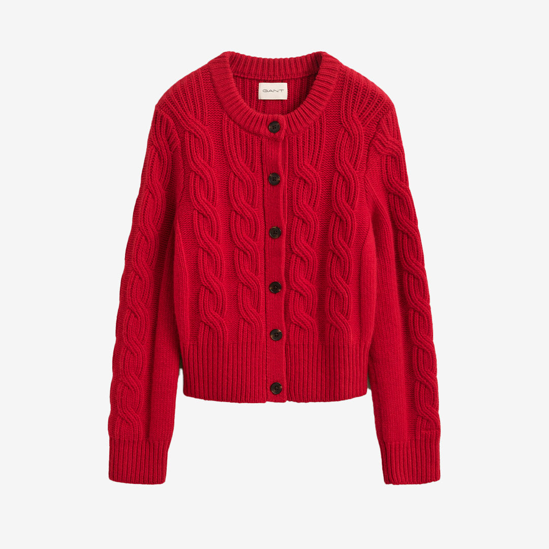 GANT Wool Blend Cable Knit Cardigan dam Ruby Red 4802176
