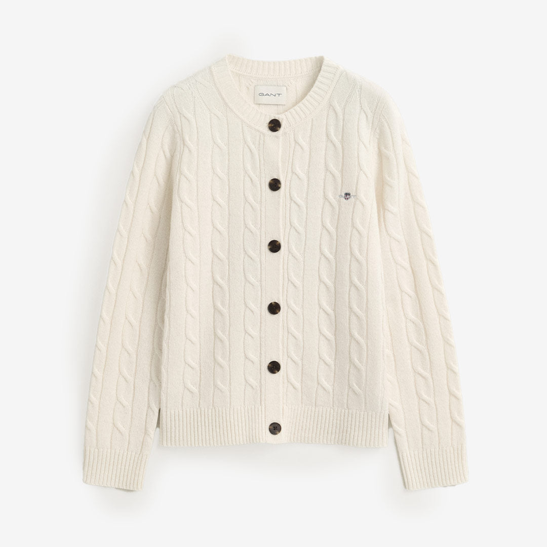 GANT Lambswool Cable Knit Cardigan dam Cream 4805349