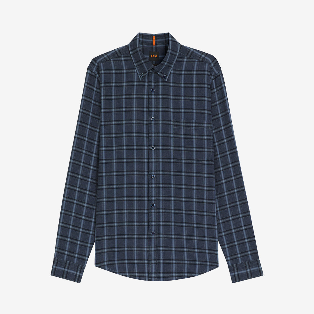 Herrskjorta Rickert_M i regular fit i mörkblå bomullsflanell med button-down-krage och bröstficka från BOSS Men Orange.