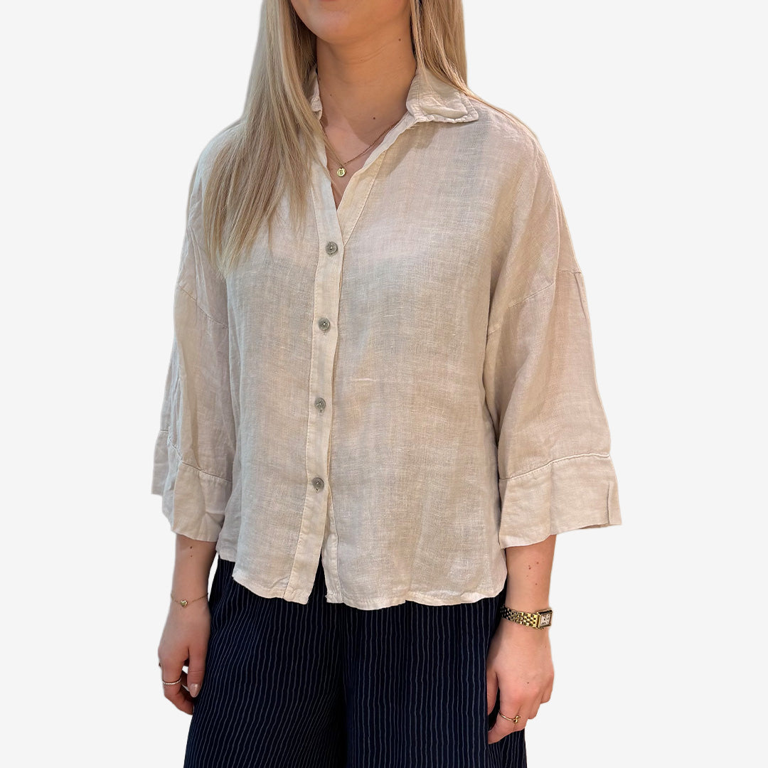 5237 linneskjorta i 100% lin i beige för dam